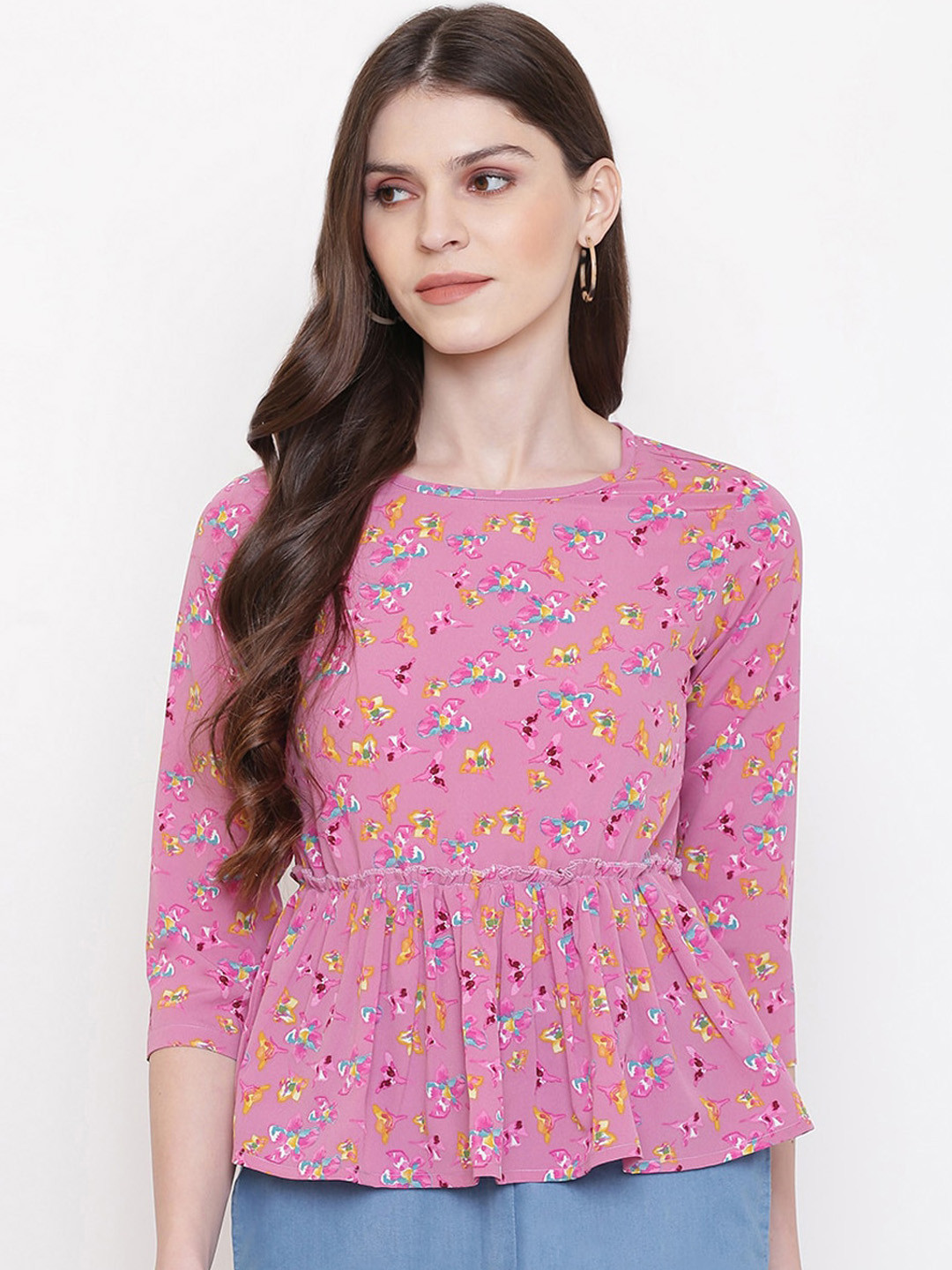 

Mayra Women Pink Printed Peplum Top
