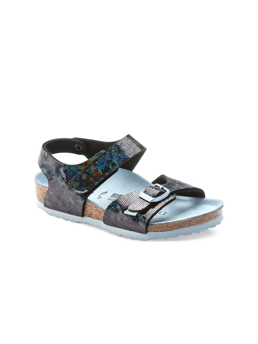 

Birkenstock Girls Black Printed Open Toe Flats with Buckle Detail