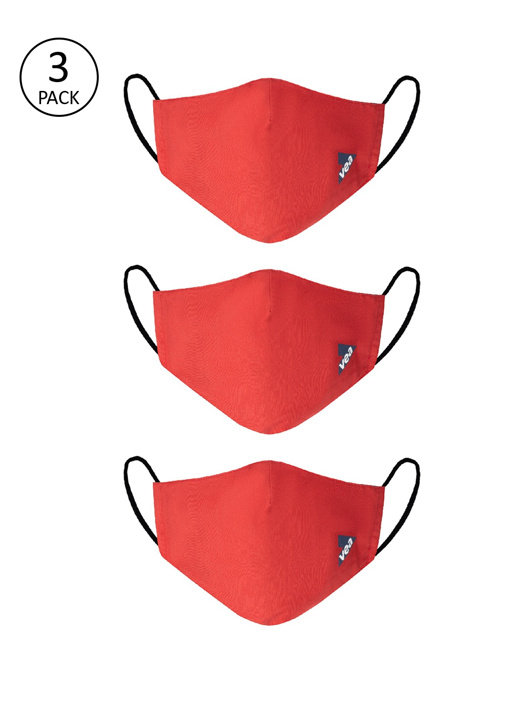 

VEA Unisex Pack Of 3 Red Solid Reusable 3-Ply Cloth Masks