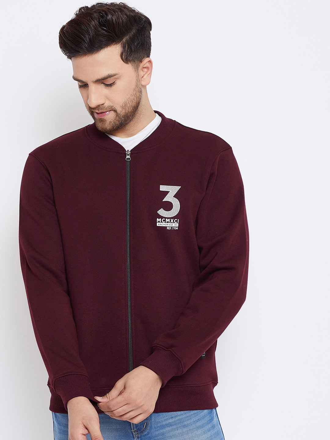 

Bishop Cotton Men Maroon Solid Sweatshirt