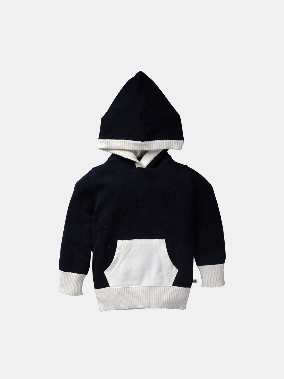 Pranava Boys Navy Blue Solid Hooded Organic Cotton Pullover