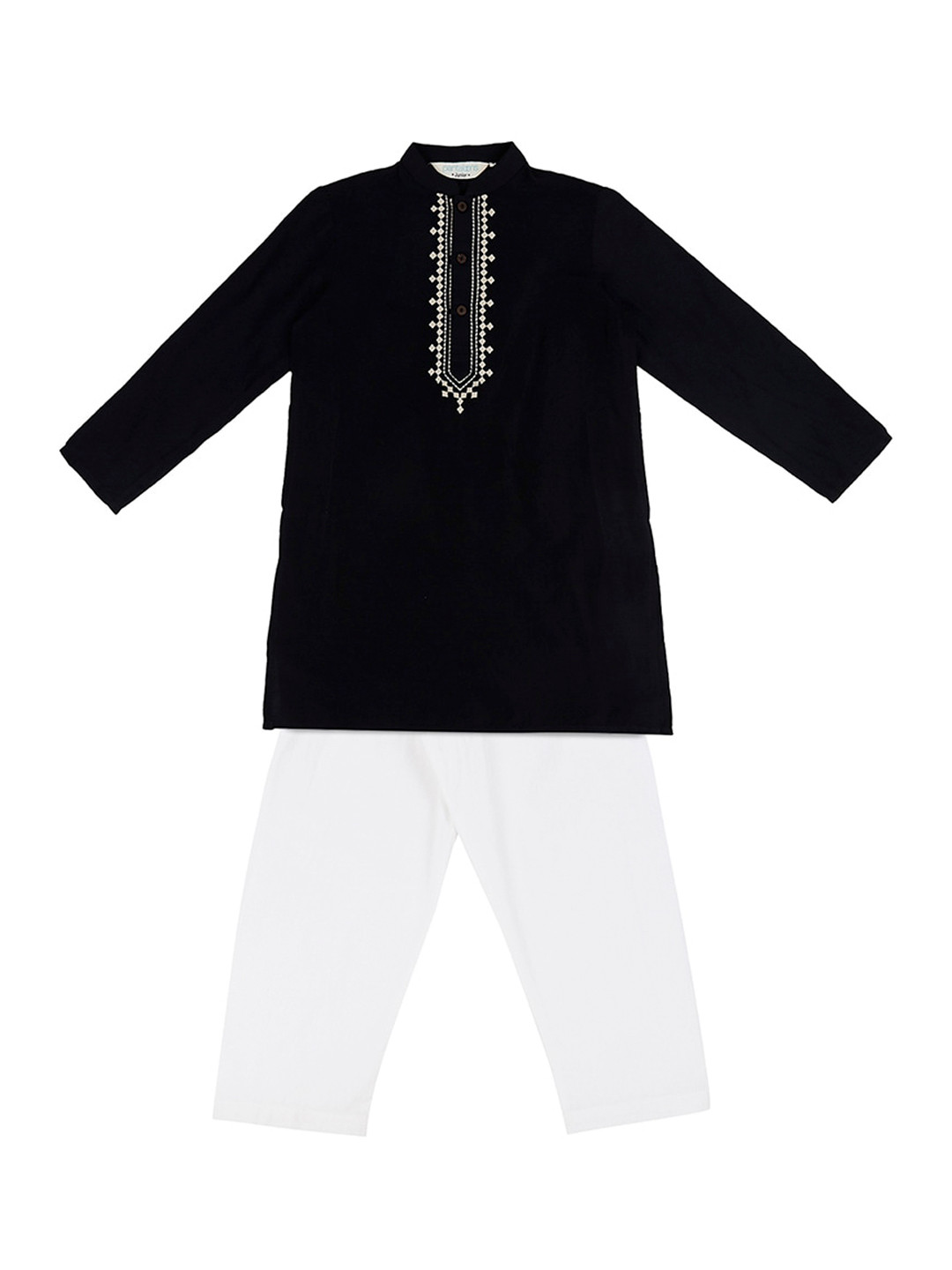 

indus route by Pantaloons Boys Black & White Embroidered Kurta with Pyjamas