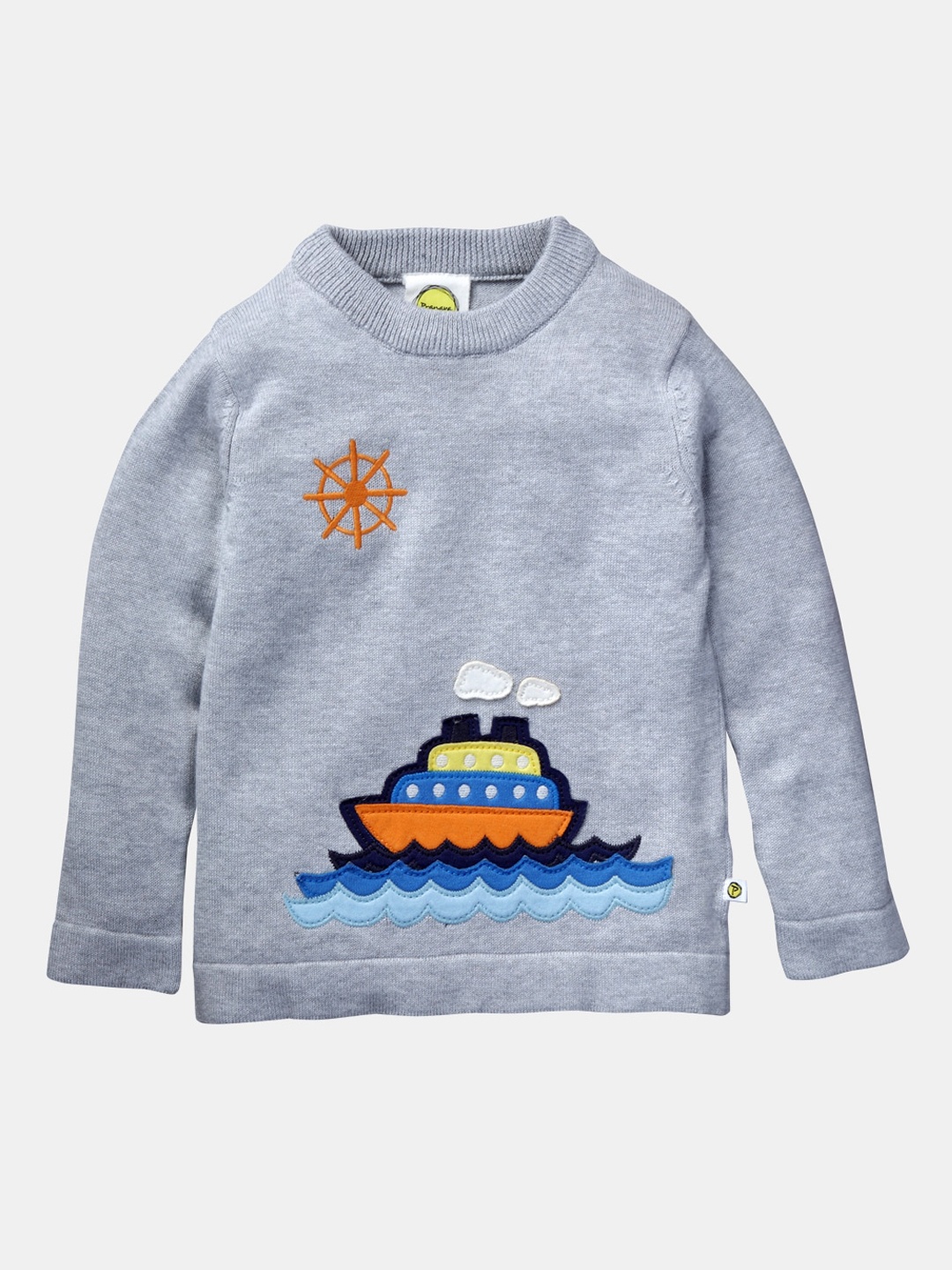 

Pranava Boys Grey Melange Printed Organic cotton Pullover Sweater