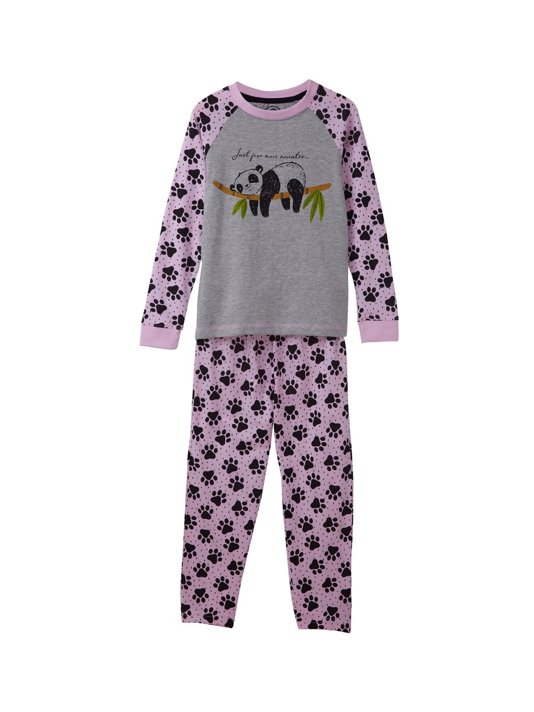 

Cub McPaws Girls Grey & Pink Graphic Printed Night Suit