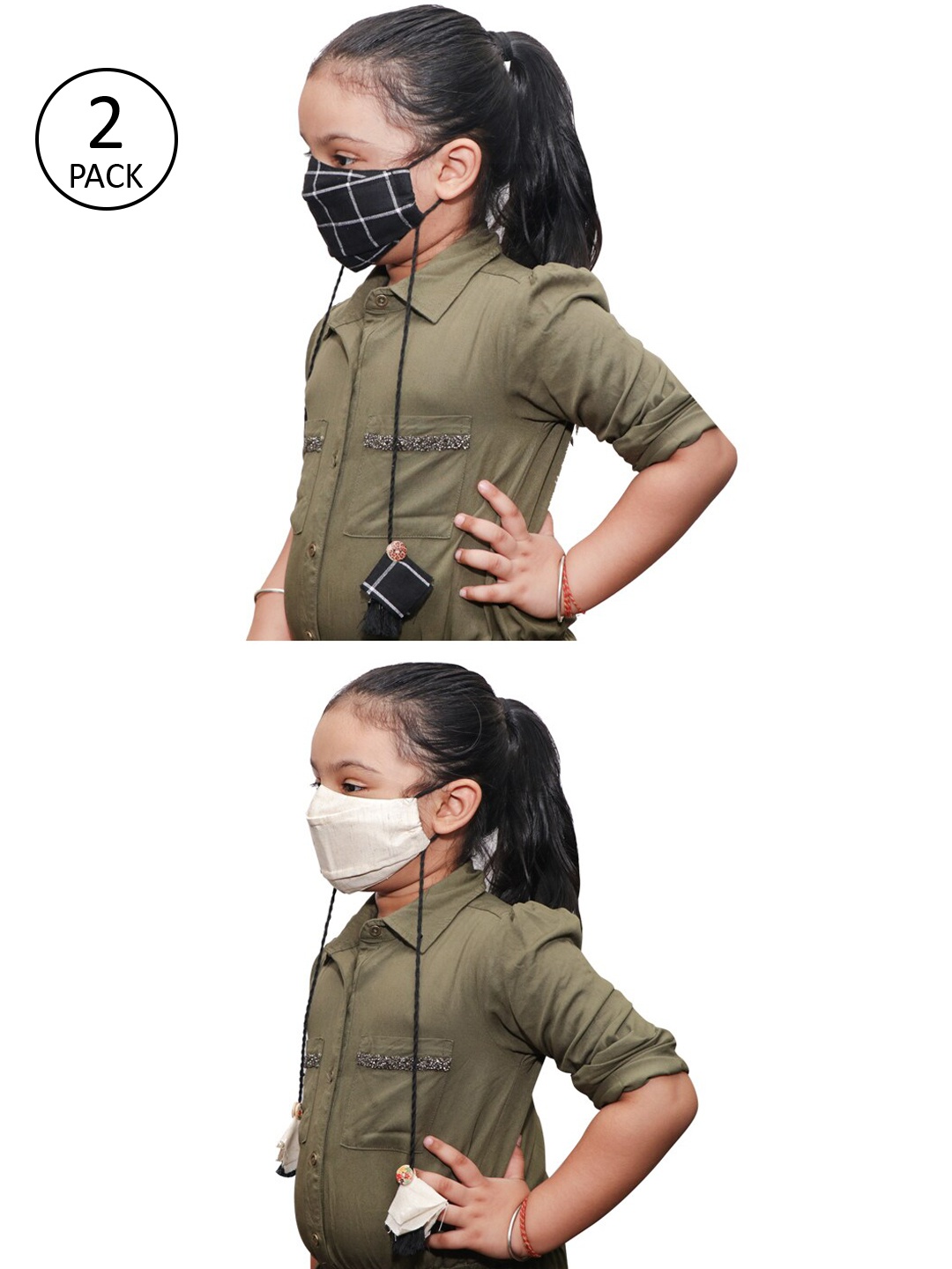 

JBN Creation Kids Pack Of 2 Black & Off-White Reusable 3-Ply Cloth Masks