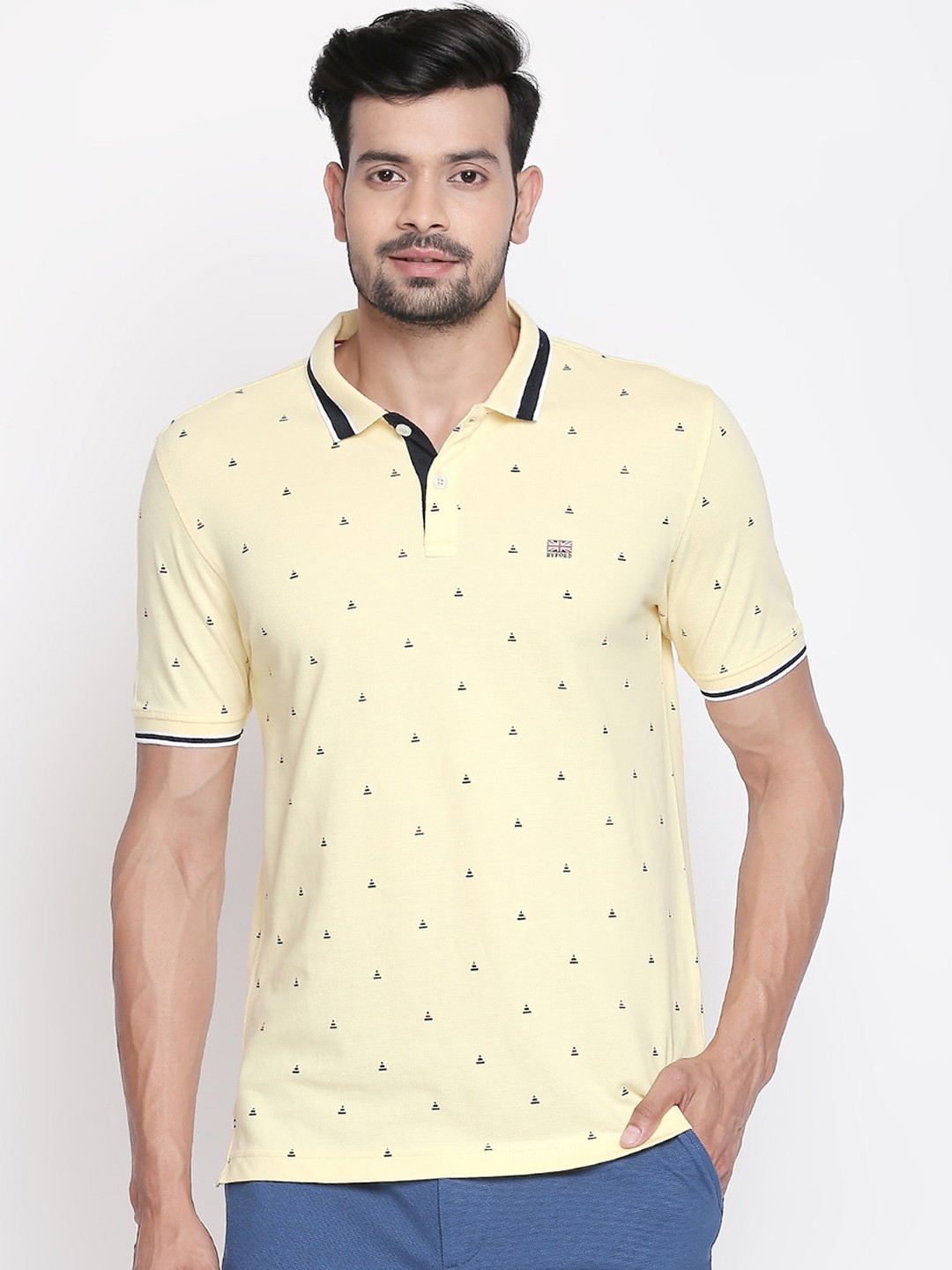 

BYFORD by Pantaloons Men Yellow Printed Polo Collar T-shirt