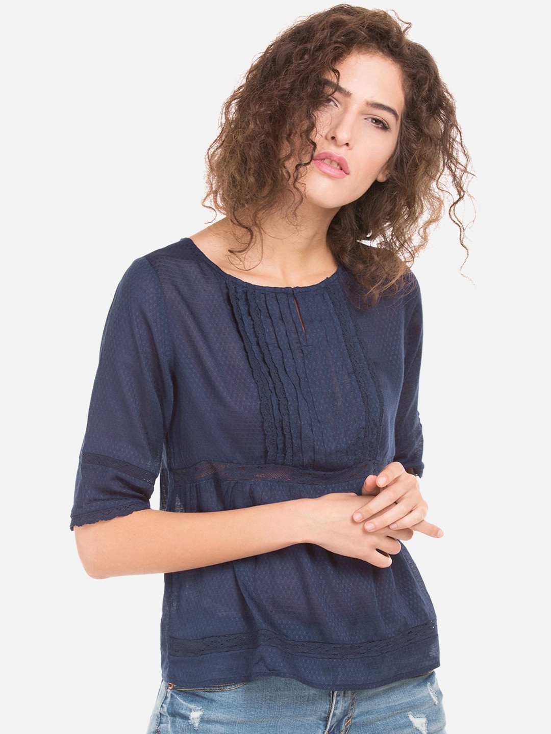 

Sugr Women Navy Blue Solid Top