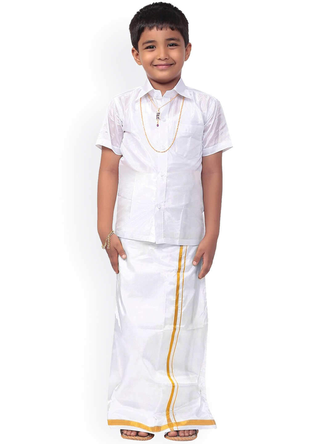 

Thangamagan Boys White Solid Shirt and Veshti