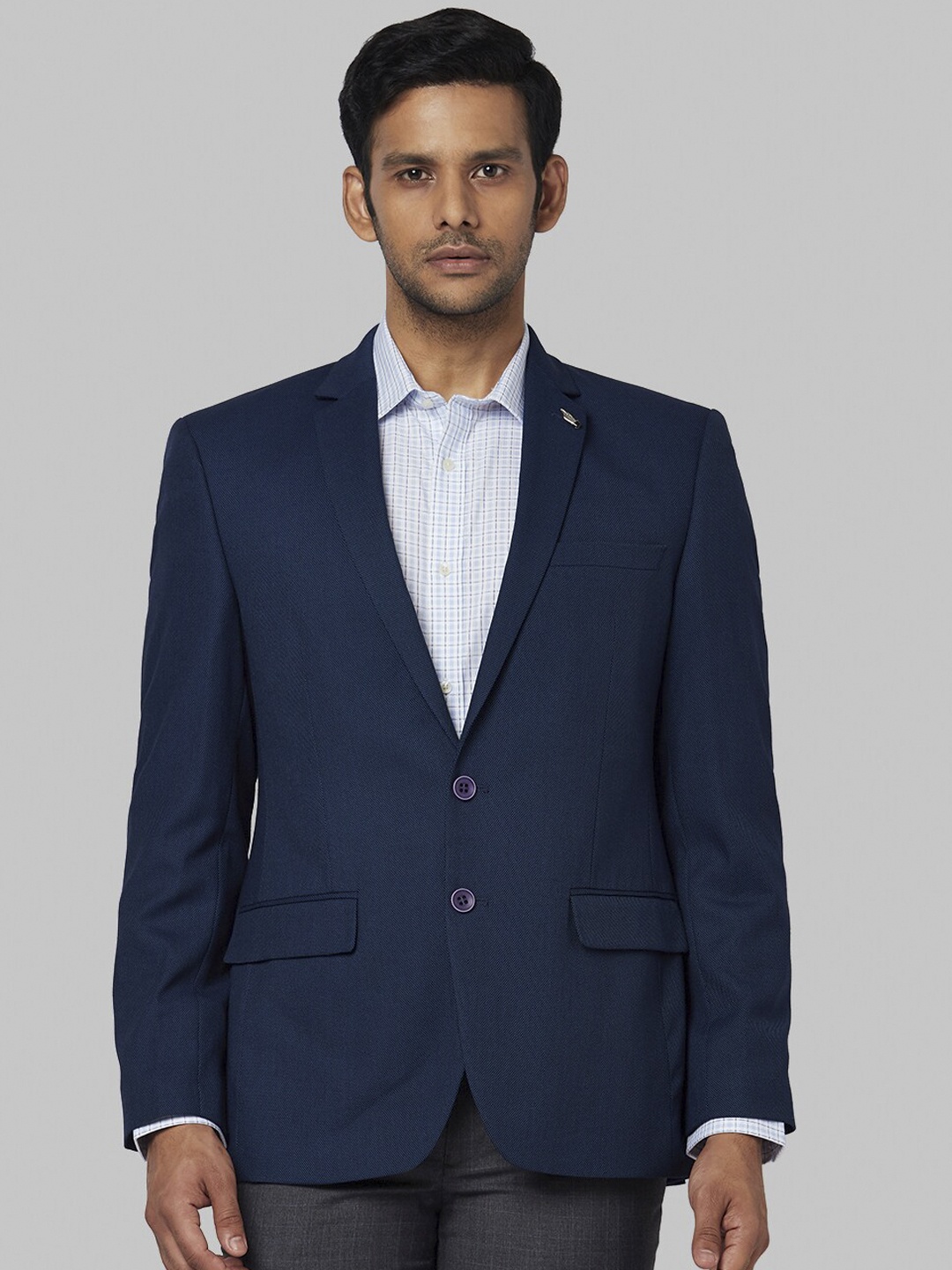 

Park Avenue Men Navy Blue Self-Design Single-Breasted Formal Blazer