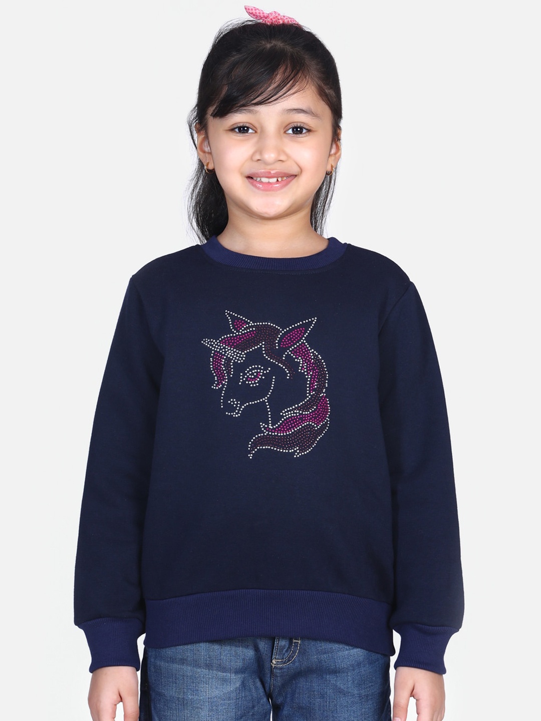 

StyleStone Girls Navy Blue Printed Sweatshirt