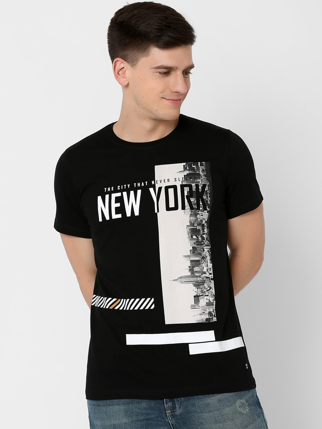 

MARCA Disati Men Black Printed Round Neck T-shirt