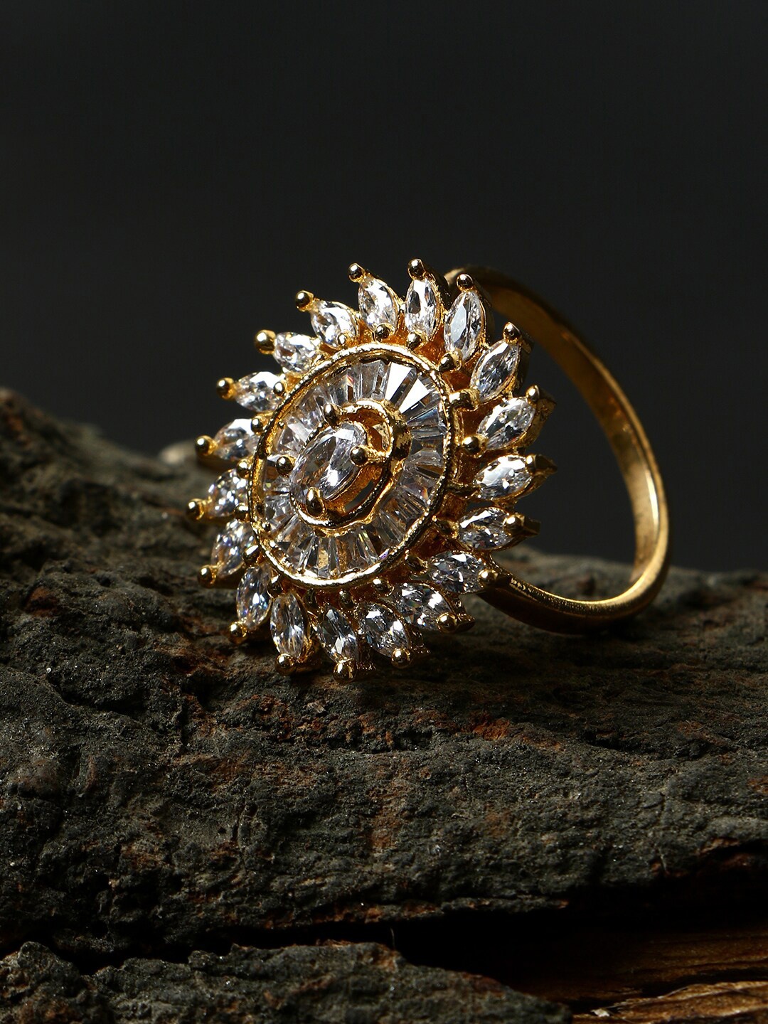 

ANIKAS CREATION Gold-Plated & White American Diamond Studded Handcrafted Finger Ring