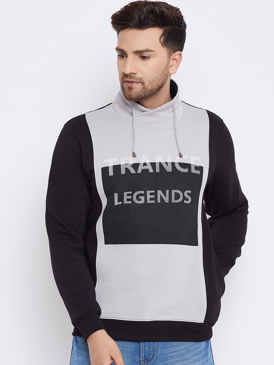 

Bishop Cotton Men Grey & Black Colourblocked Sweatshirt