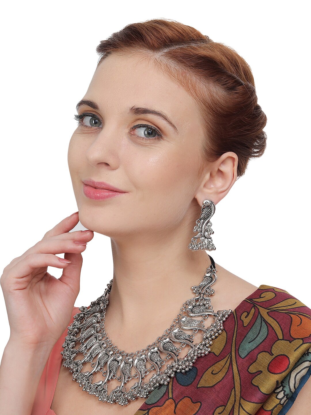 

Yellow Chimes Silver-Plated Handcrafted Oxidised Jewellery Set