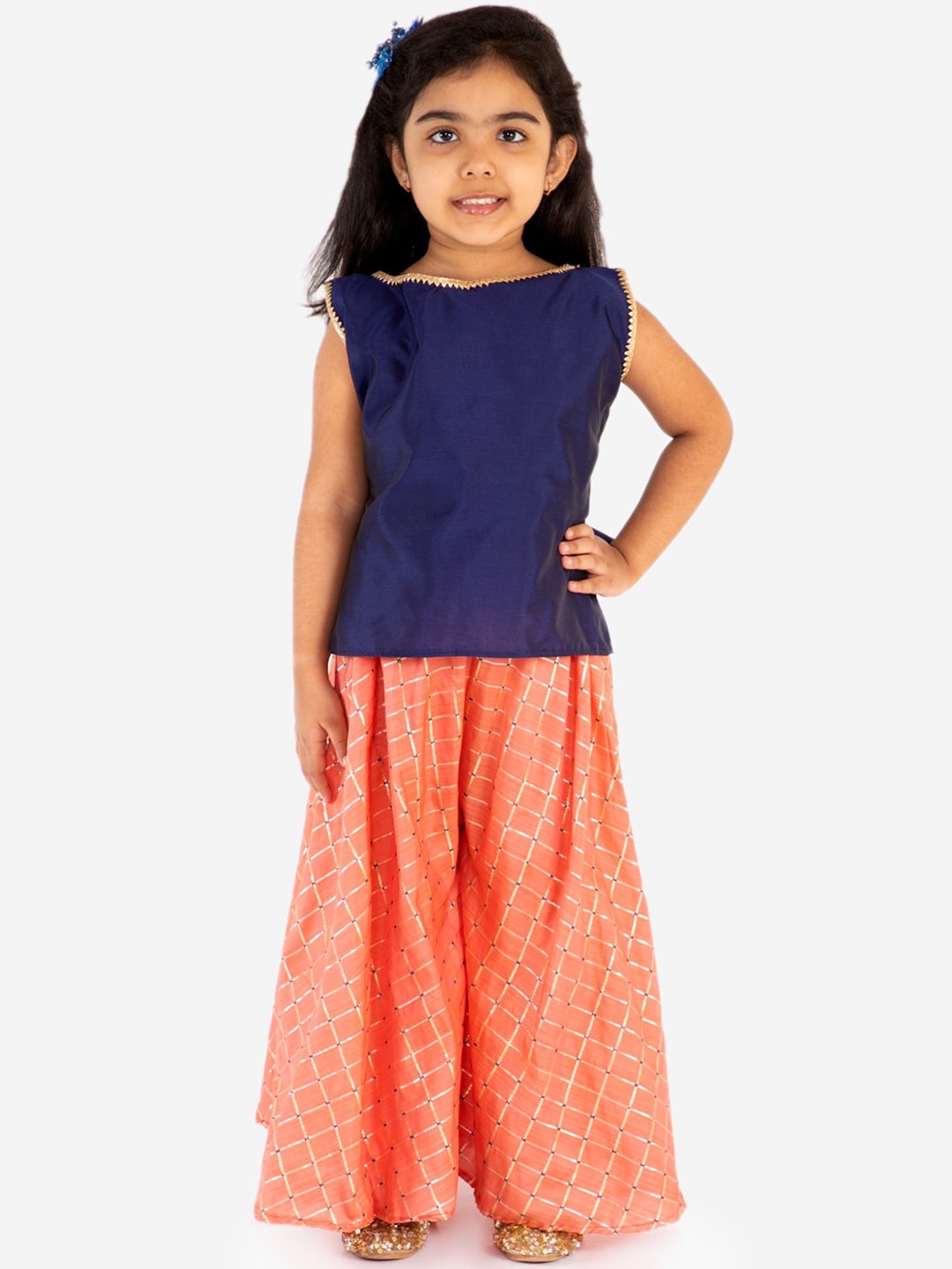 

Chipbeys Girls Blue & Orange Solid Handloom Top with Palazzos