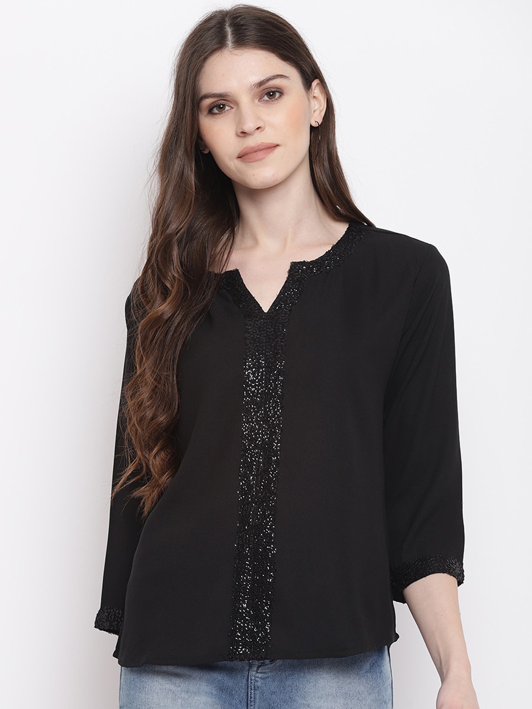 

Mayra Black Round Neck Top