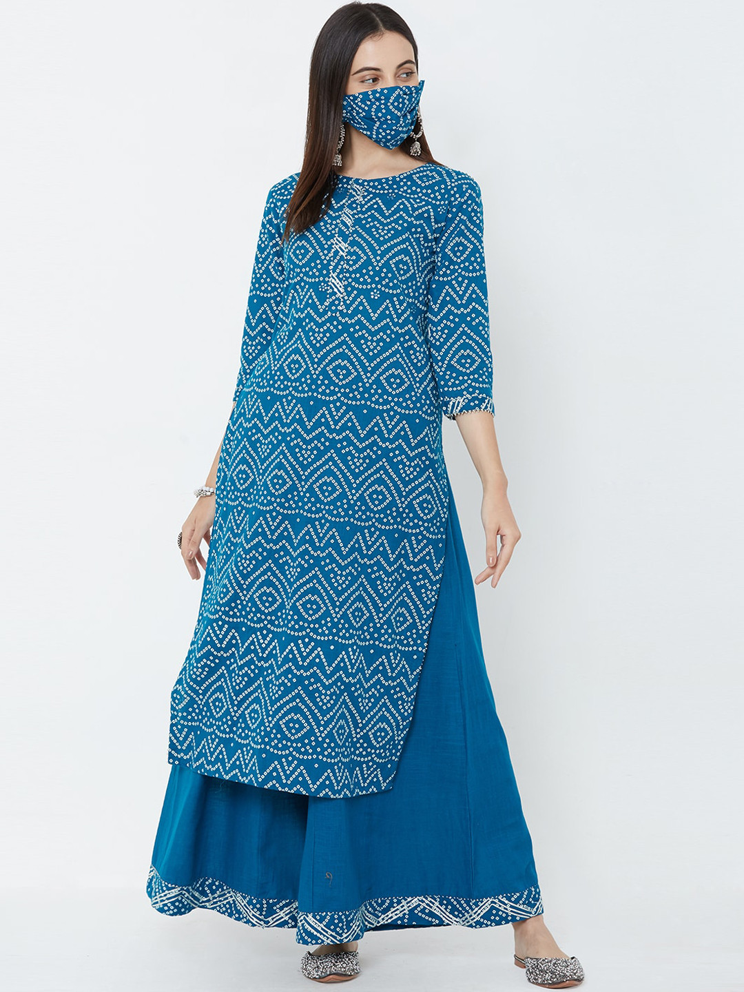 

FASHOR Women Blue White Printed Kurta with Palazzos