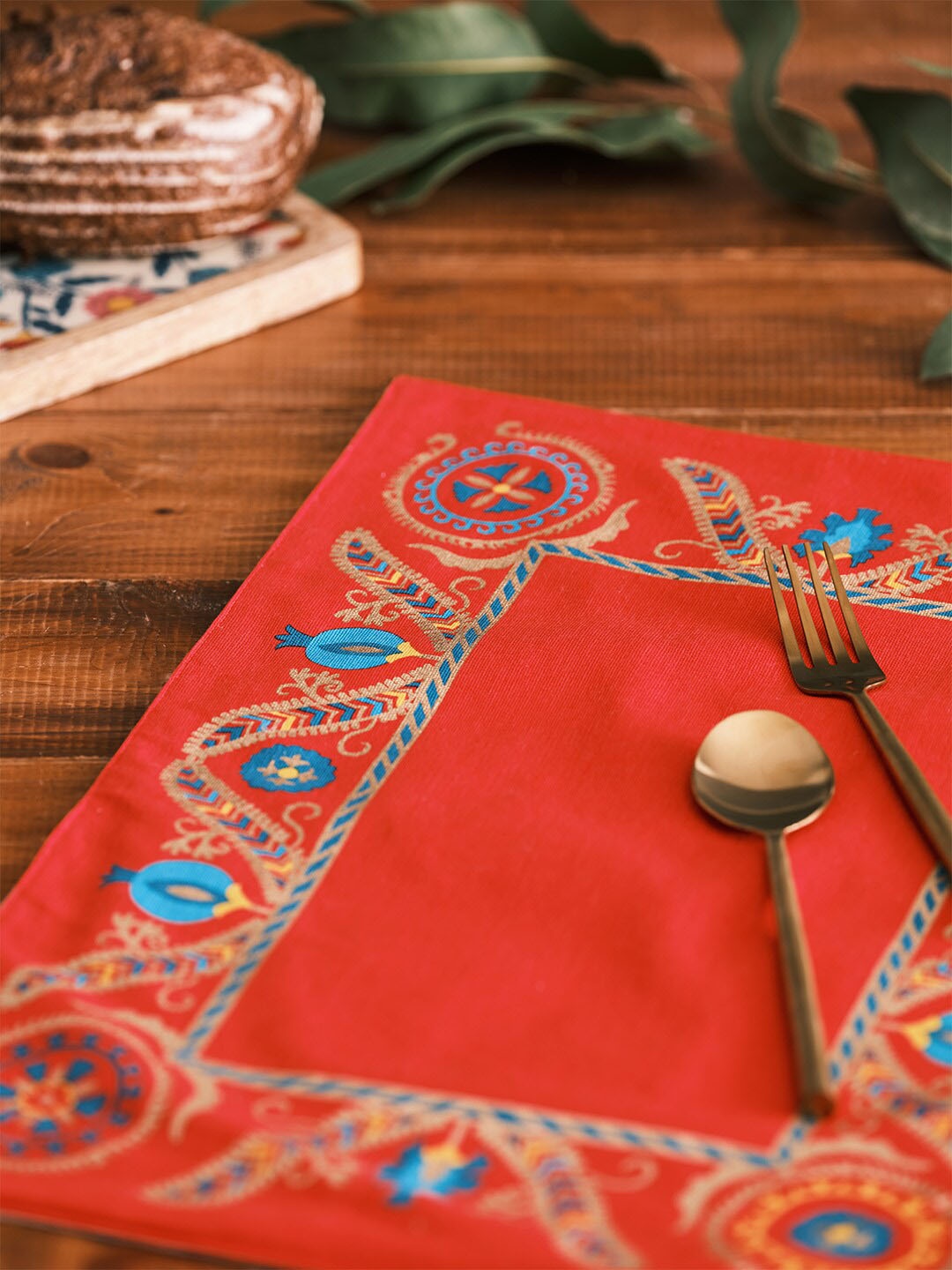 

Chumbak Set Of 2 Red & Blue Ethnic Motifs Table Placemats