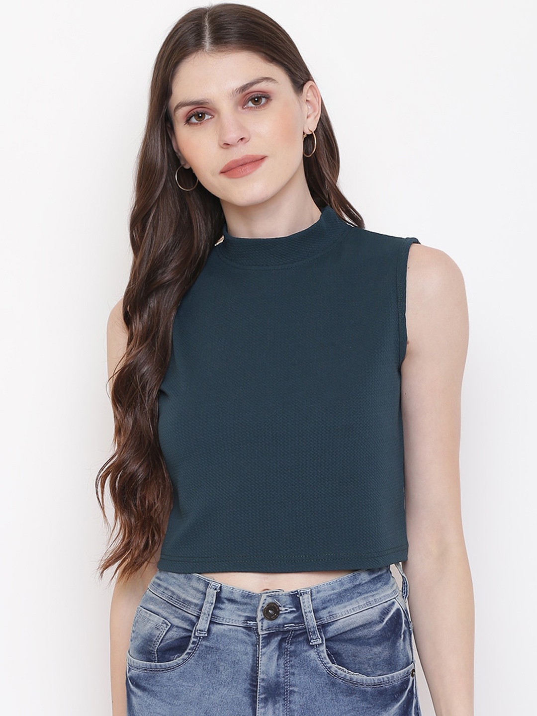 

Mayra Women Green Solid Crop Top