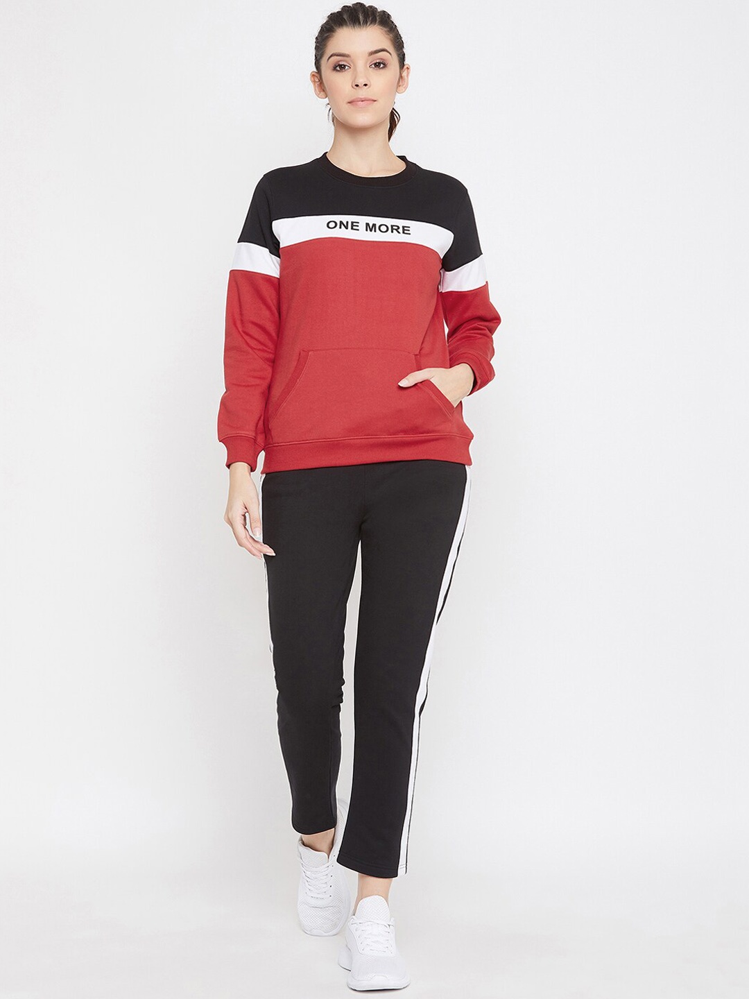 

Bishop Cotton Women Red & Black Colourblocked Tracksuit
