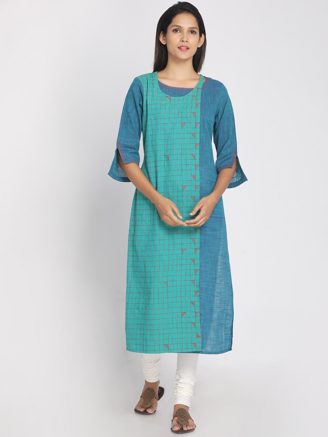 

Nakshi Women Sea Green & Blue Checked A-Line Kurta