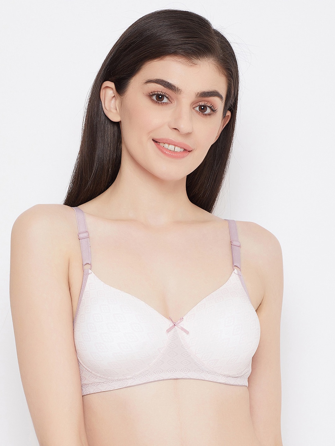 

Clovia White & Purple Printed Lightly Padded Non-Wired T-Shirt Bra-BR1277V1832B