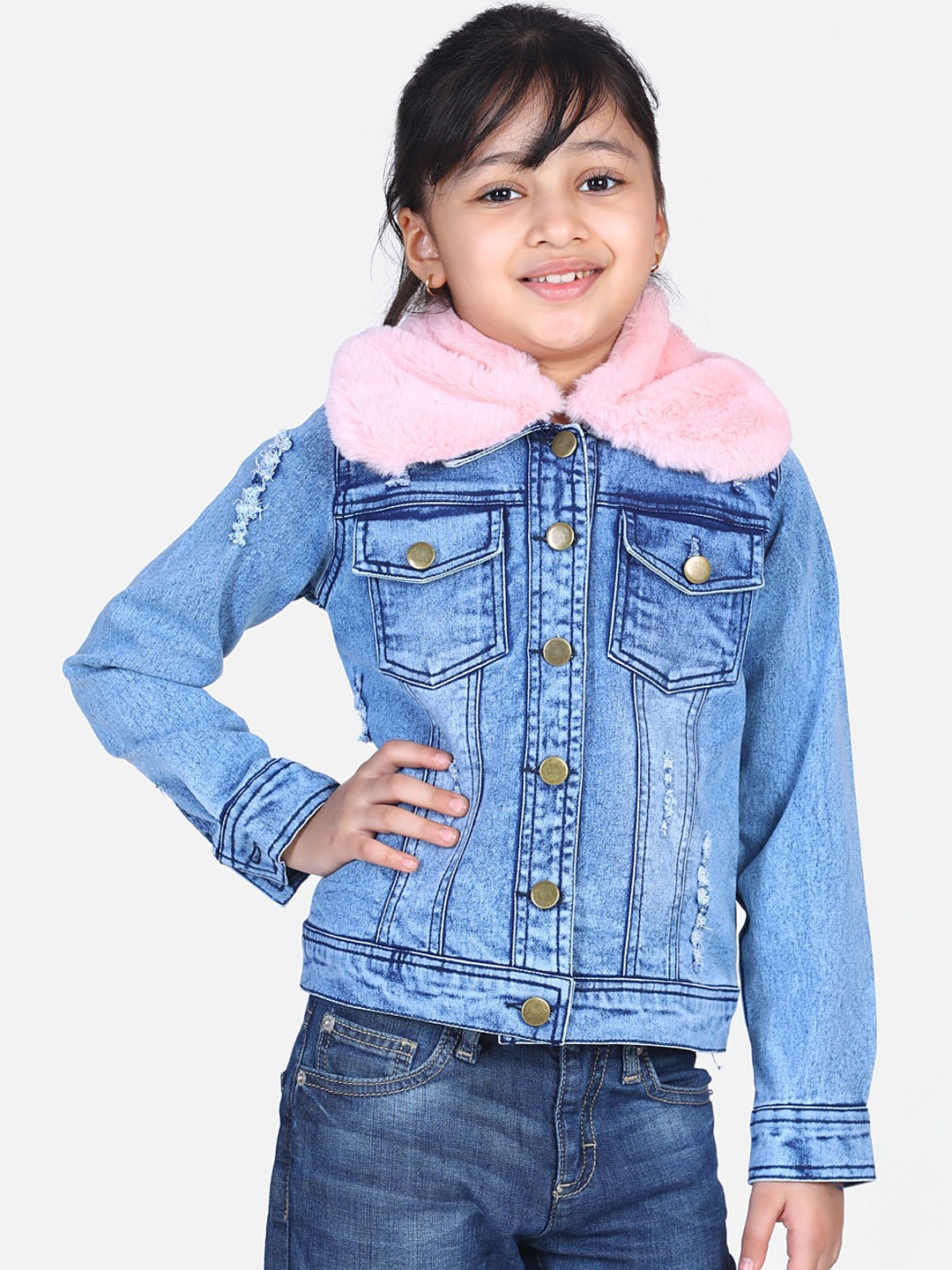 

StyleStone Girls Blue Solid Denim Jacket