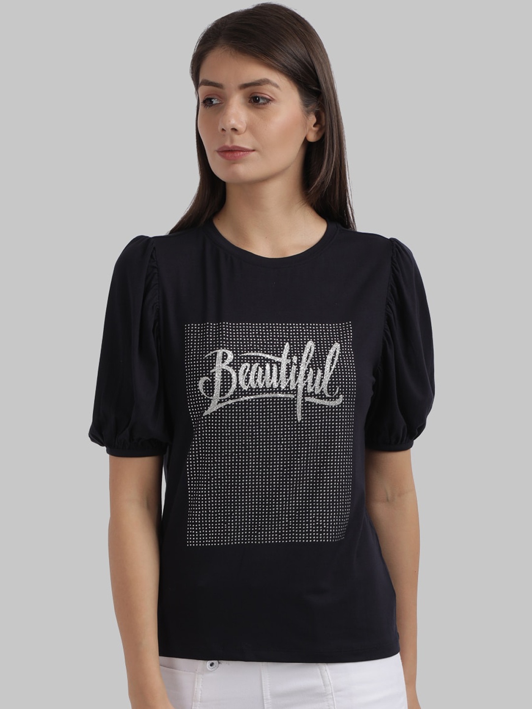

Parx Women Navy Blue Printed Round Neck T-shirt