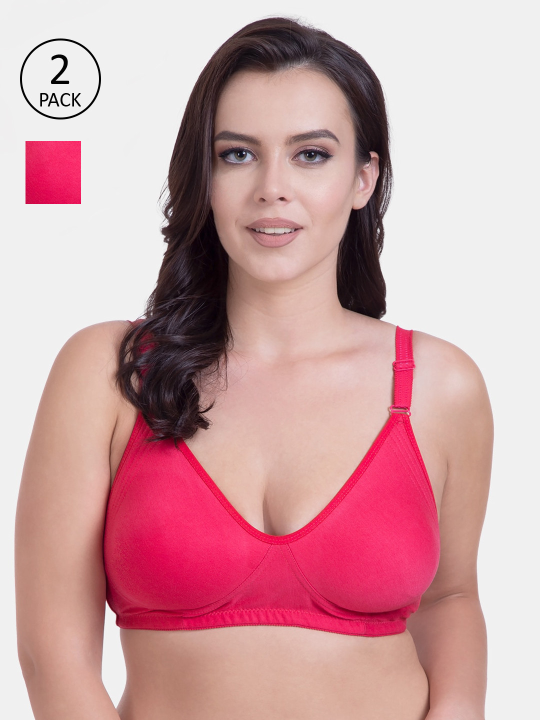 

Rajnie Pack Of 2 Coral Pink Solid Non-Padded Non-Wired Everyday Bra RJ-667-2PC