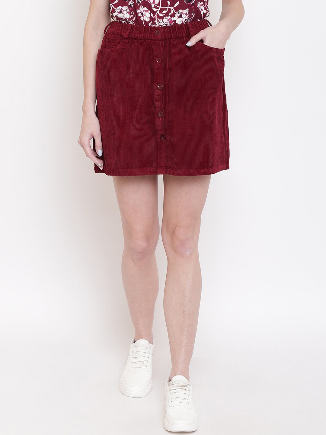 

Mayra Women Maroon Solid Corduroy A-line Skirt