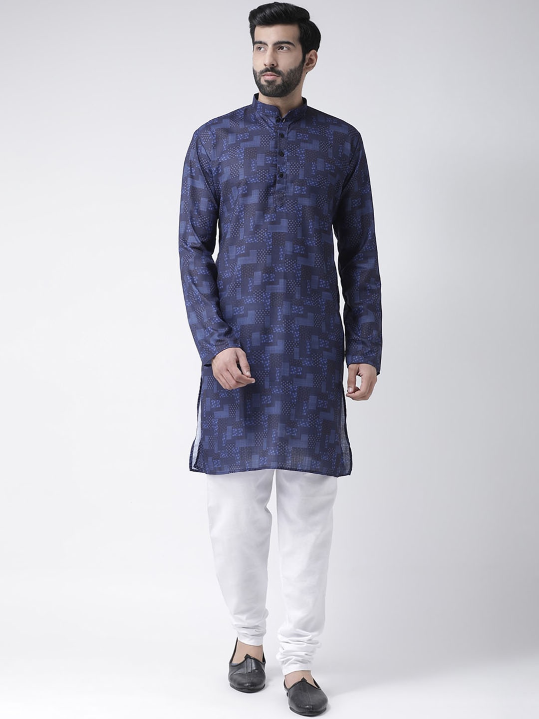 

Hangup Men Blue Printed Kurta with Pyjamas