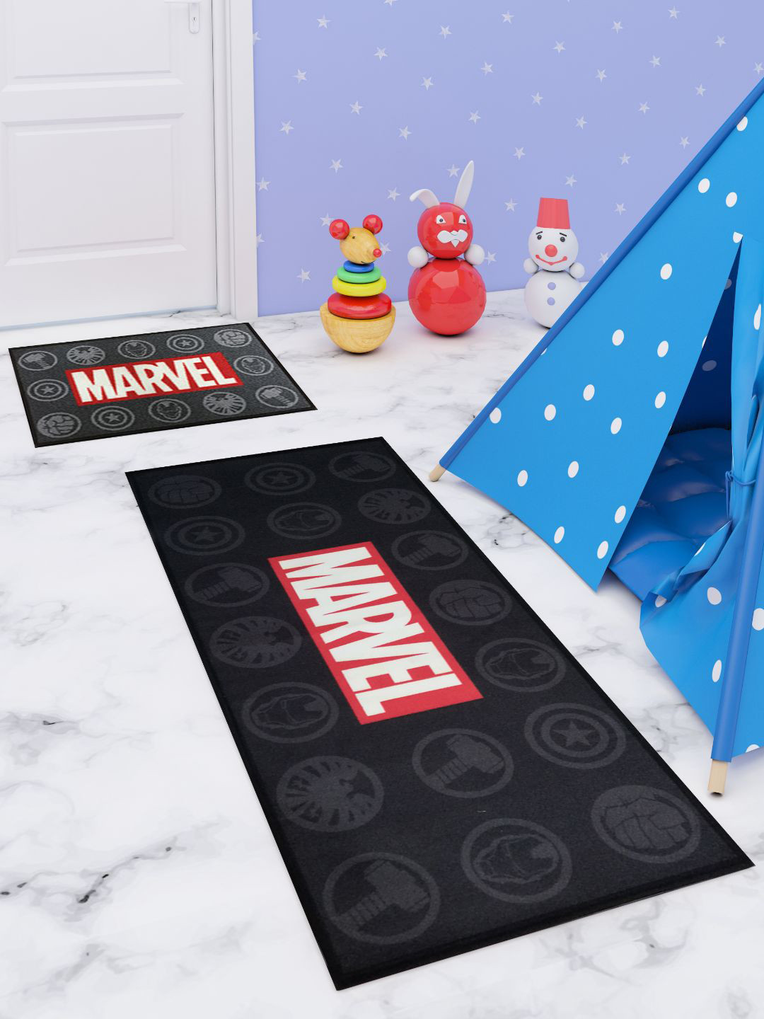 

Marvel Kids Red & White Printed Floor Runner Carpet & Doormat Combo