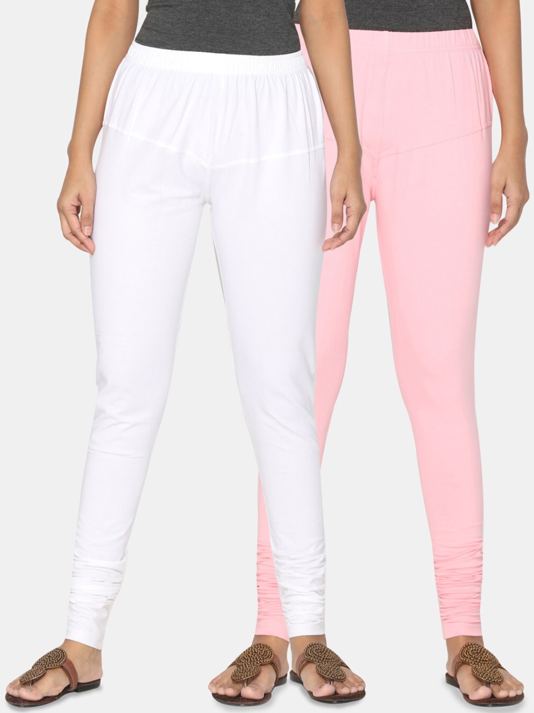

TSG Bliss Women Pack Of 2 Solid Churidar-Length Leggings, White
