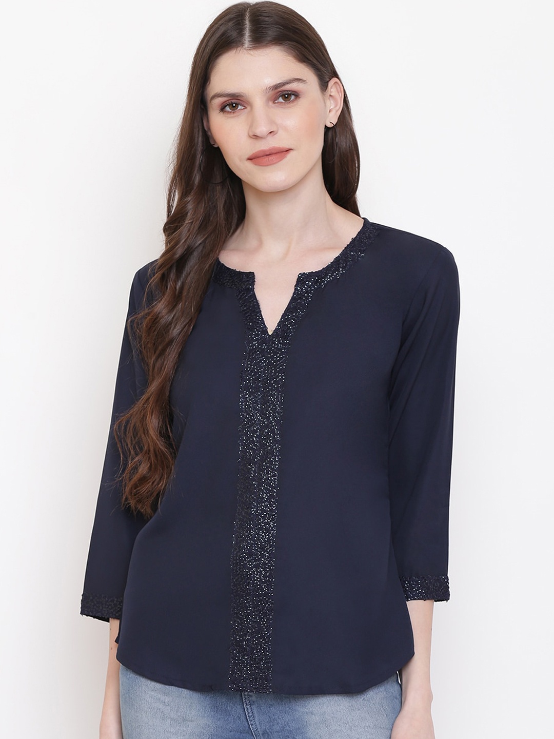 

Mayra Women Navy Blue Solid Top