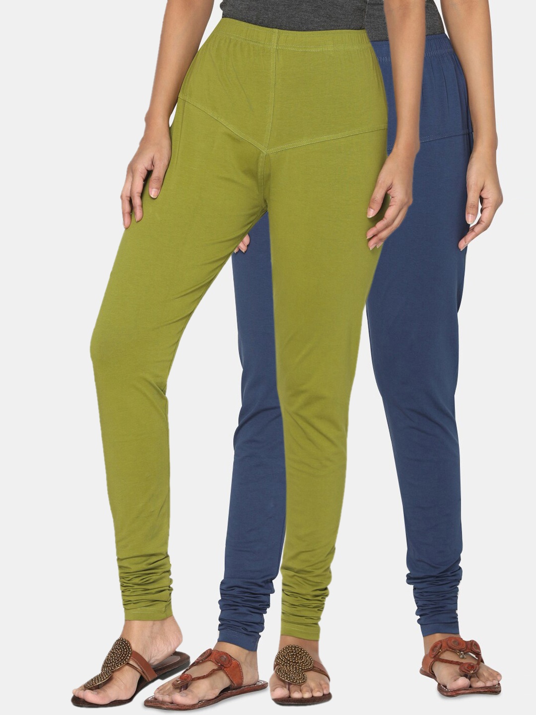 

TSG Bliss Women Pack Of 2 Solid Churidar-Length Leggings, Olive