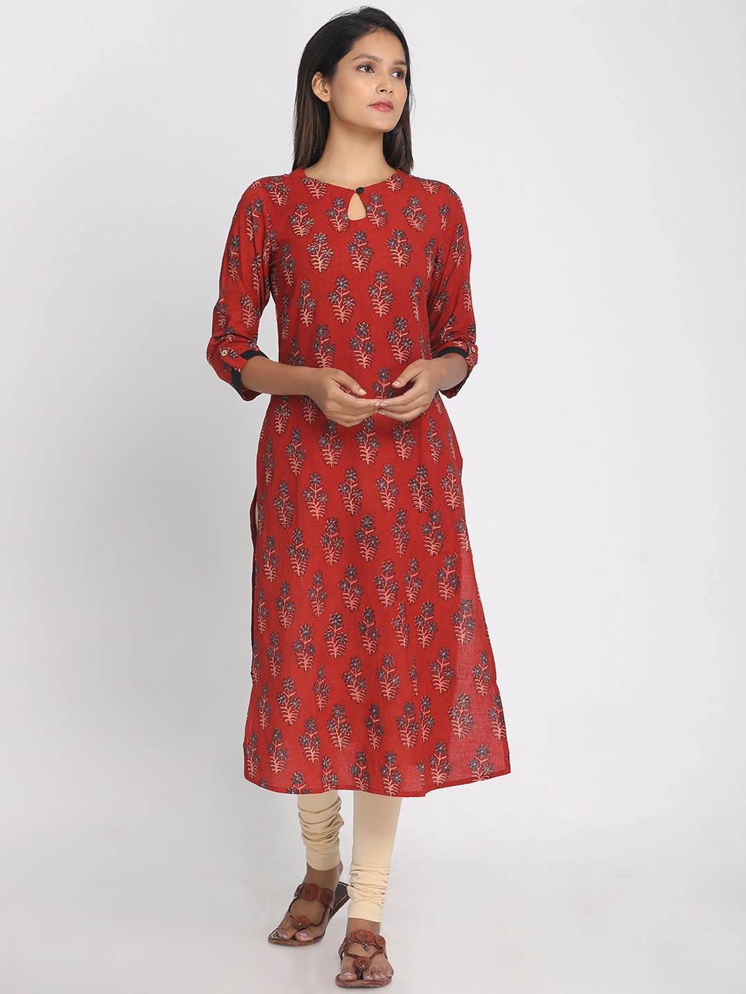 

Nakshi Women Maroon & Blue Printed A-Line Kurta