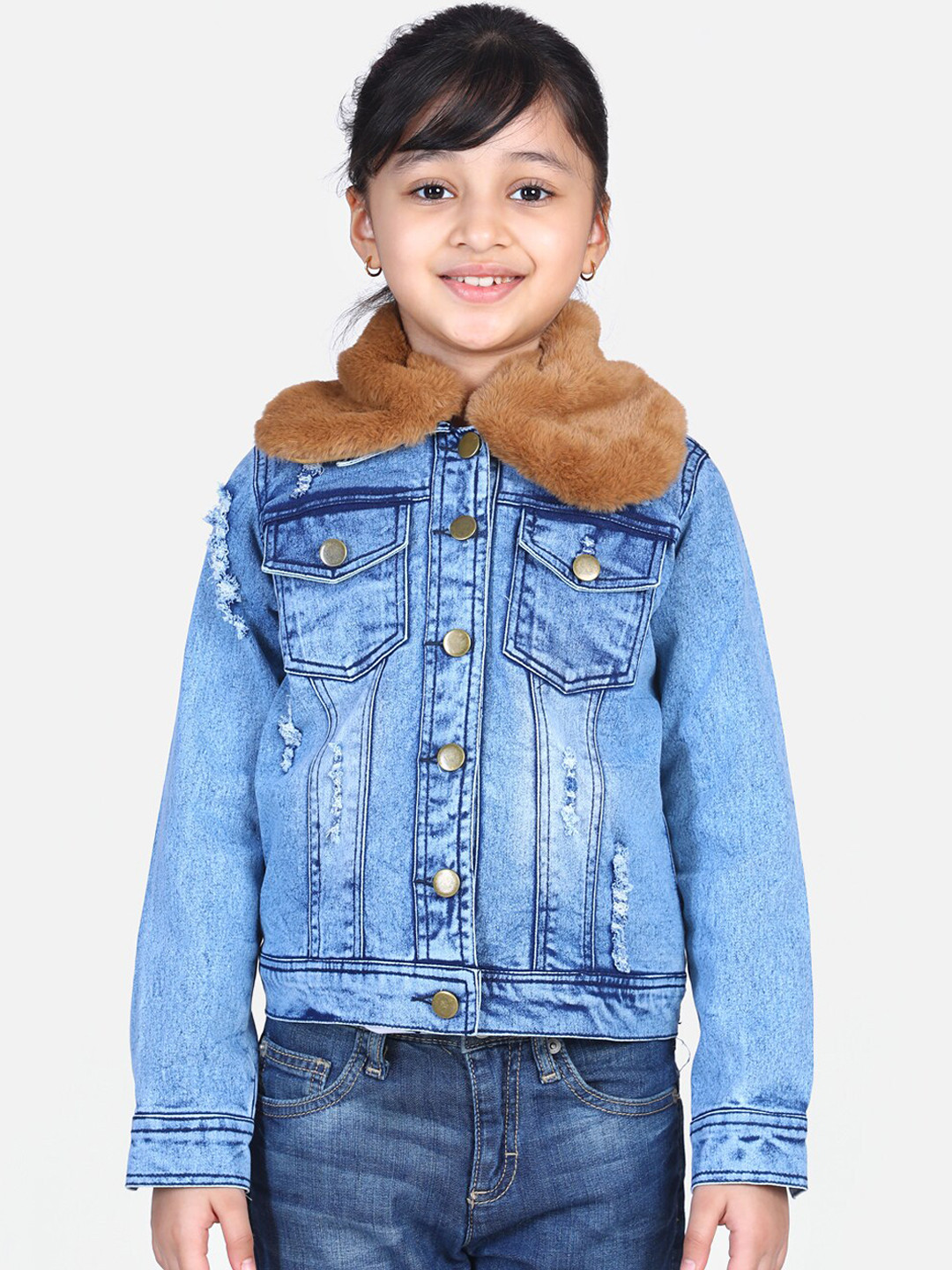 

StyleStone Girls Blue Colourblocked Denim Jacket