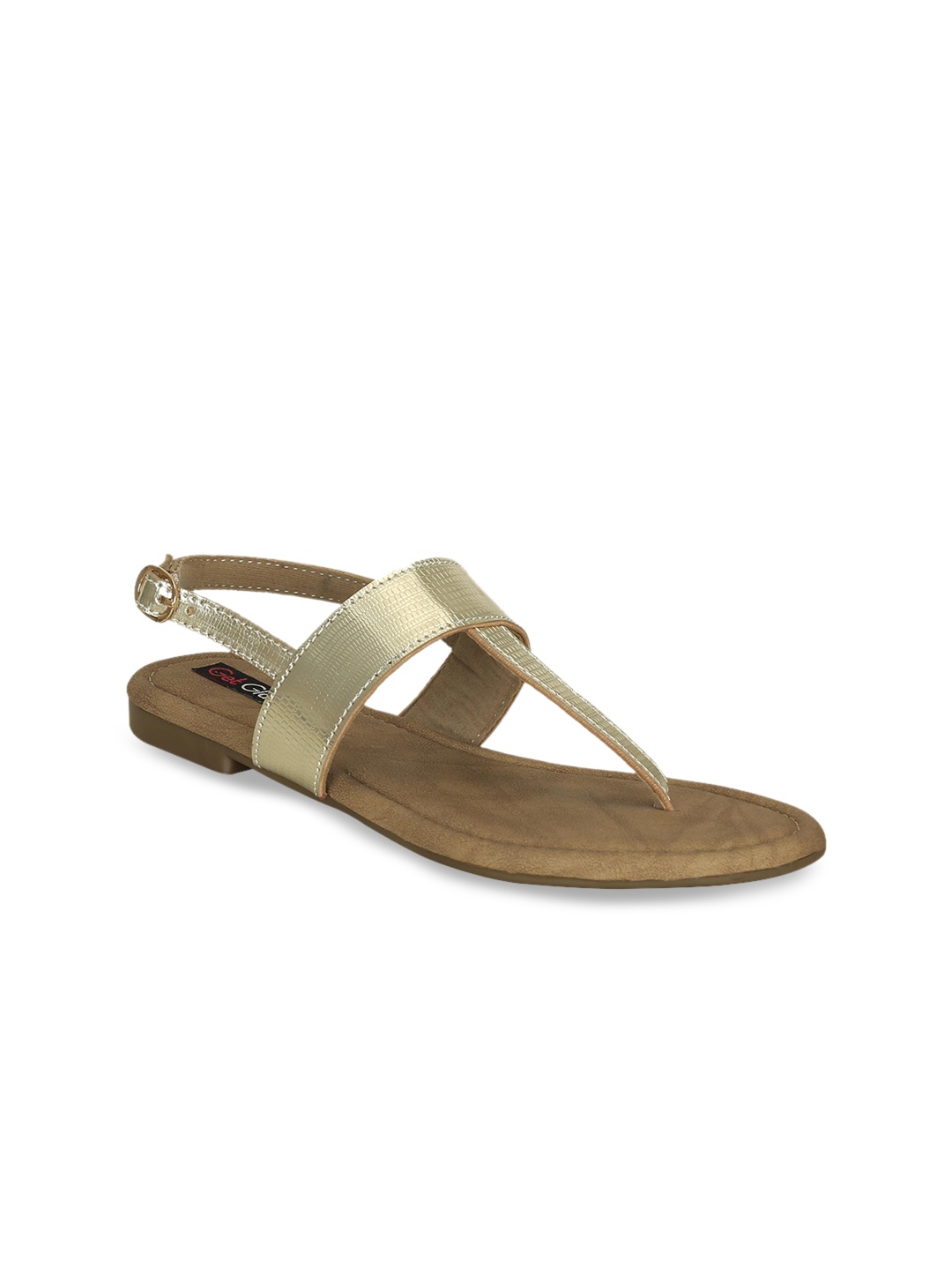 

Get Glamr Women Gold-Toned Textured T-Strap Flats