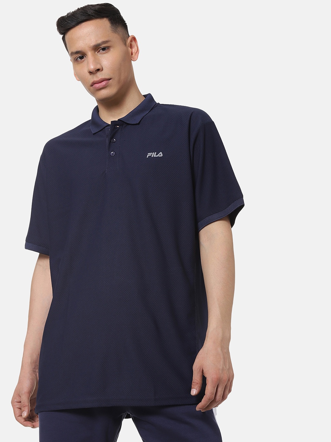 

FILA Men Navy Blue Solid Polo Collar T-shirt