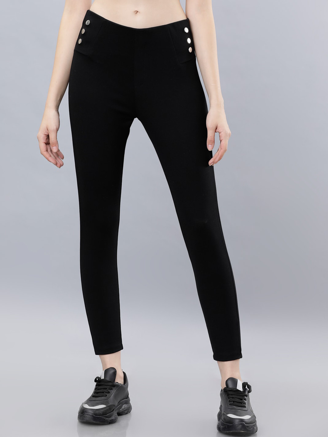 

Tokyo Talkies Women Black Slim Fit Solid Regular Trousers