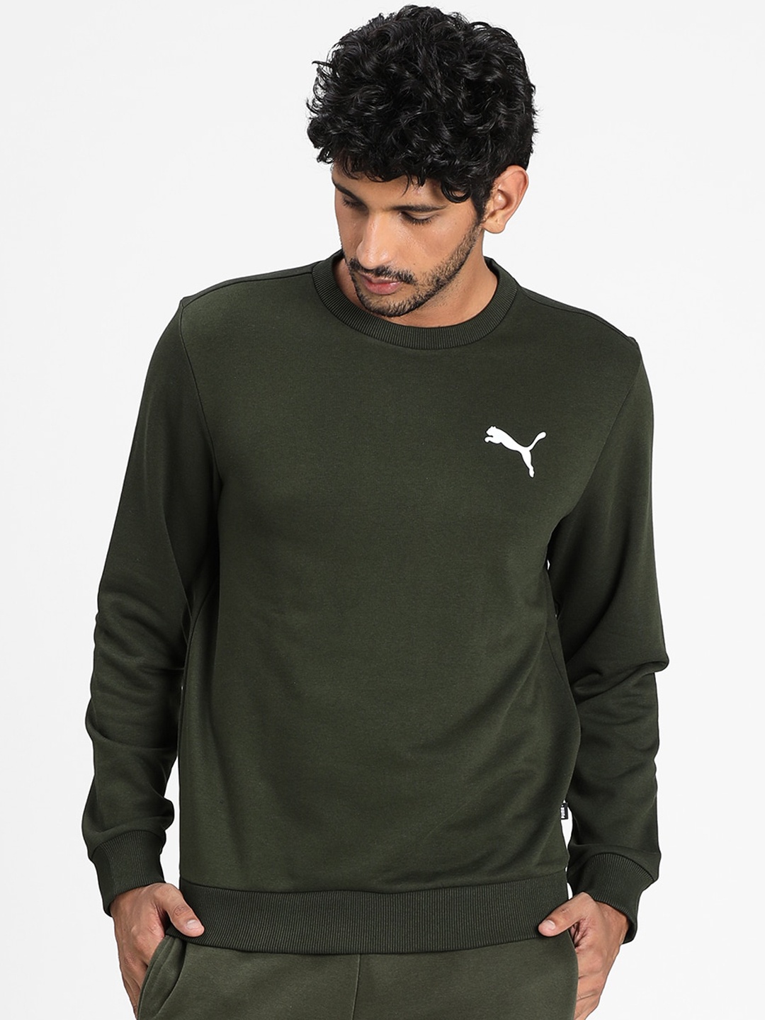 

Puma Men Green Solid ESS Logo Crew Sweat TR