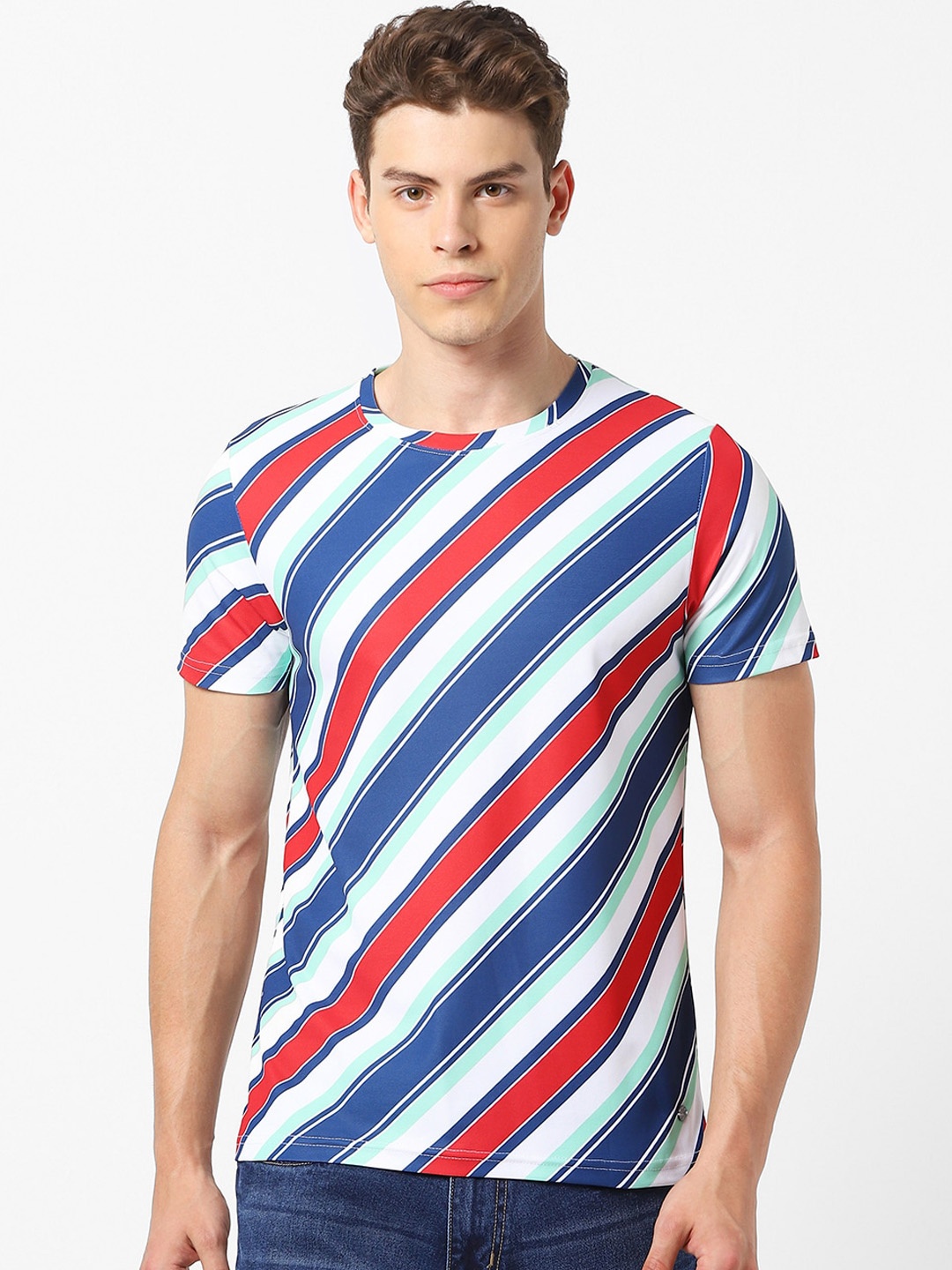 

MARCA Disati Men Multicoloured Striped Round Neck T-shirt, Multi