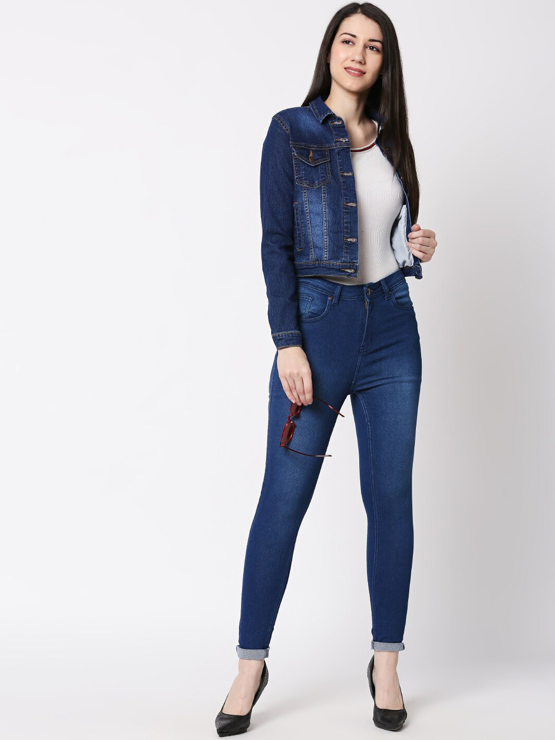 

High Star Women Blue Solid Denim Jacket