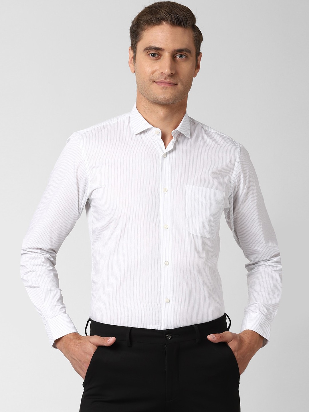 

Peter England Men White Slim Fit Striped Casual Shirt