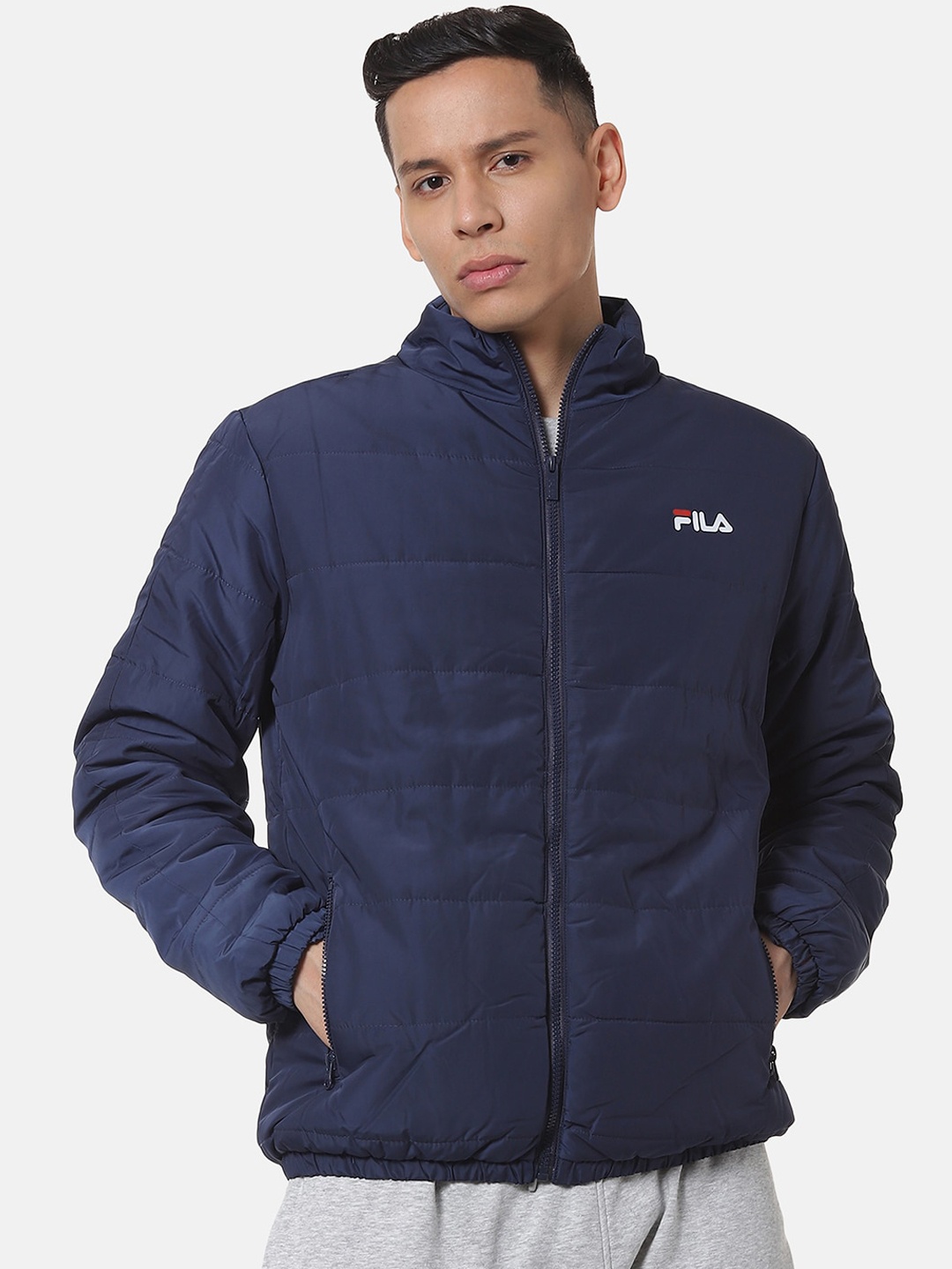 

FILA Men Navy Blue Solid Padded Jacket