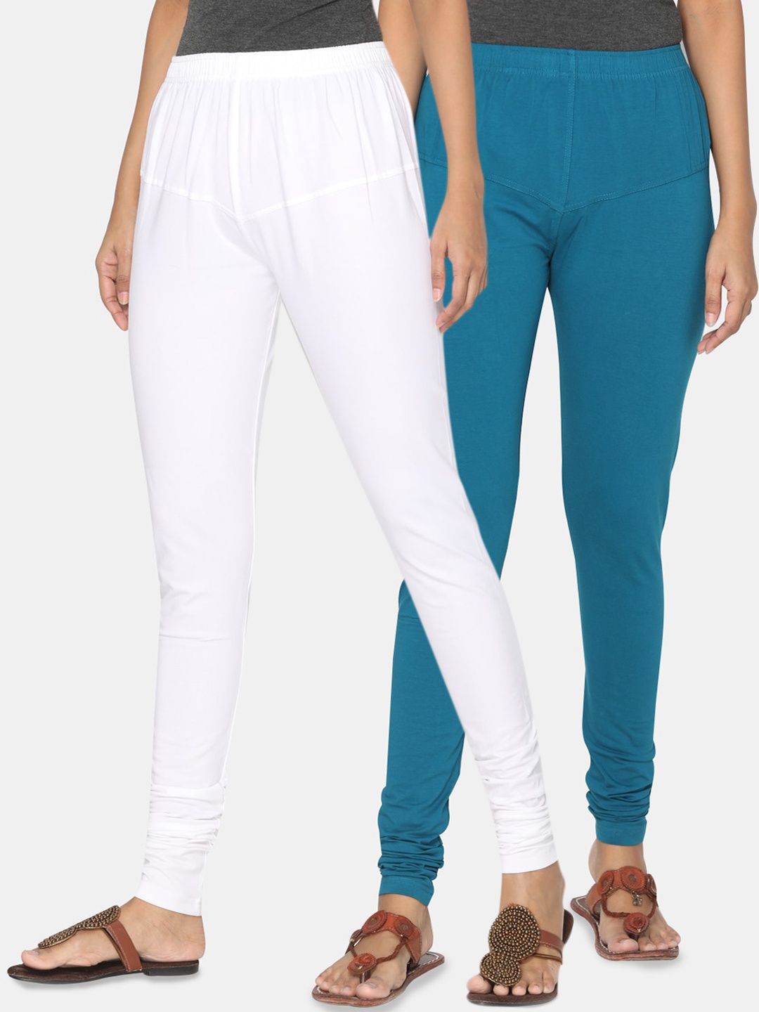 TSG Bliss Women Pack Of 2 Solid Churidar-Length Leggings, White