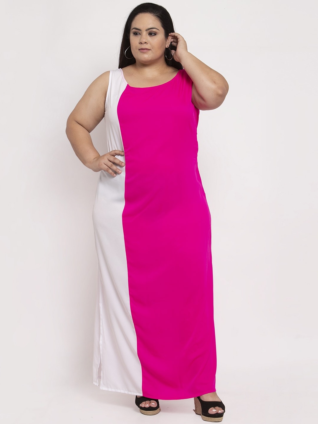 

Flambeur Women Pink & White Colourblocked Maxi Dress