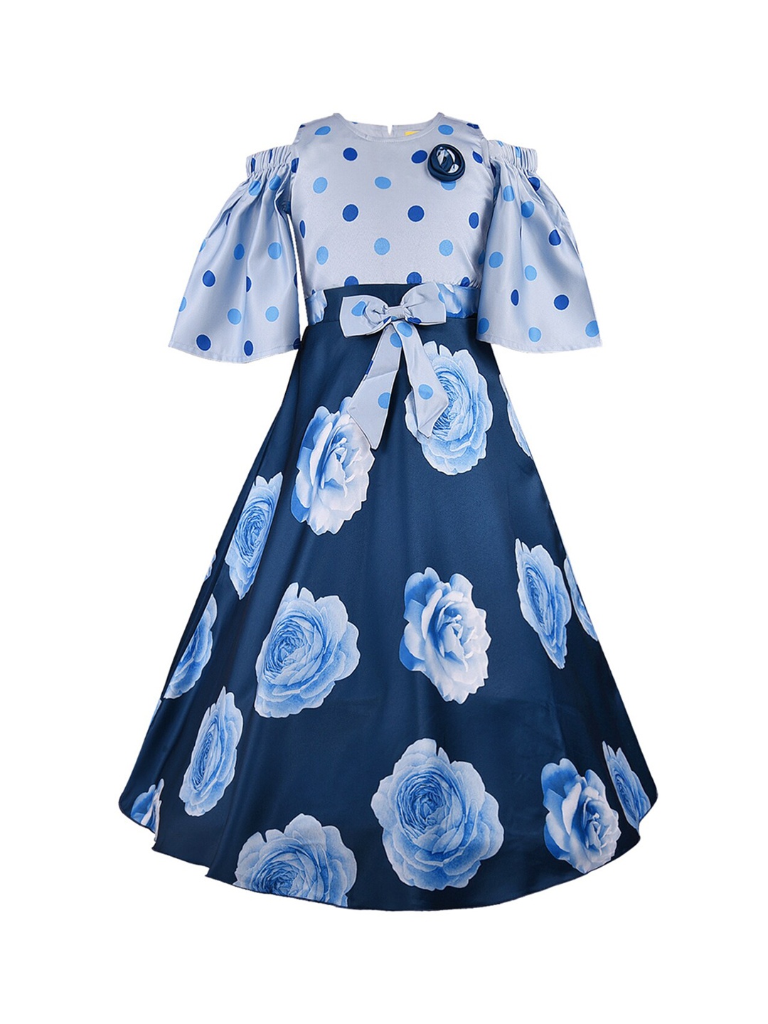 

Wish Karo Girls Blue Printed Fit and Flare Dress