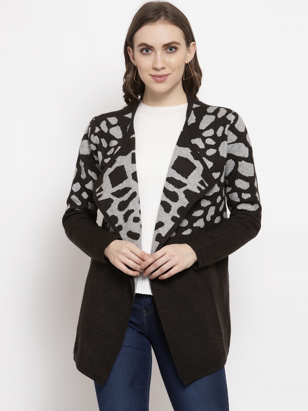 

Gipsy Women Black Printed Acrylic Cardigan Sweater