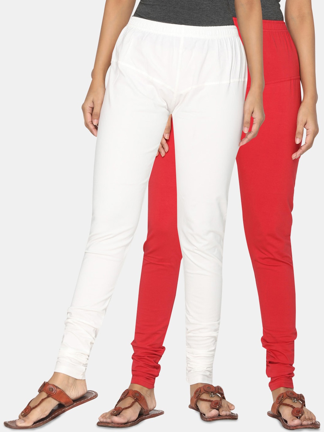 

TSG Bliss Women Pack Of 2 Solid Churidar-Length leggings, Off white
